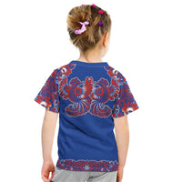 Blue Russian National Costume Kid T Shirt Rooster Motifs Traditional Folk Pattern - Wonder Print Shop