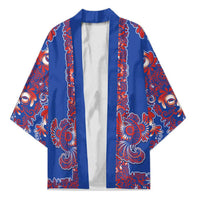 Blue Russian National Costume Kimono Rooster Motifs Traditional Folk Pattern - Wonder Print Shop