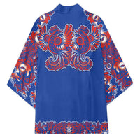 Blue Russian National Costume Kimono Rooster Motifs Traditional Folk Pattern - Wonder Print Shop