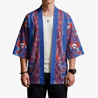Blue Russian National Costume Kimono Rooster Motifs Traditional Folk Pattern - Wonder Print Shop