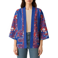 Blue Russian National Costume Kimono Rooster Motifs Traditional Folk Pattern - Wonder Print Shop