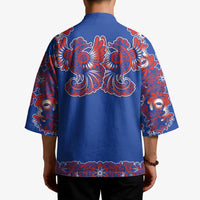 Blue Russian National Costume Kimono Rooster Motifs Traditional Folk Pattern - Wonder Print Shop