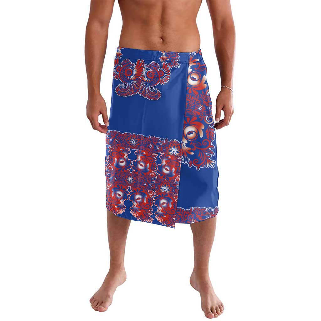 Blue Russian National Costume Lavalava Rooster Motifs Traditional Folk Pattern - Wonder Print Shop