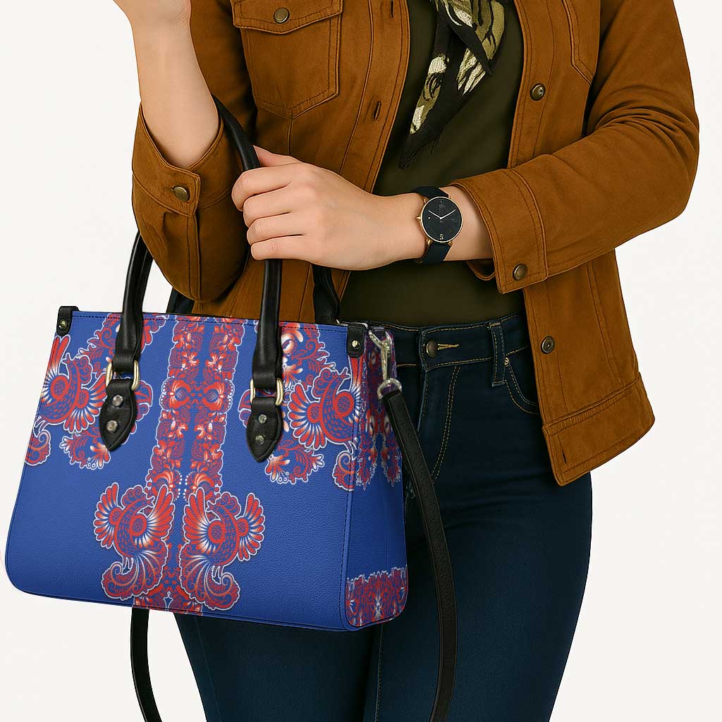 Blue Russian National Costume Leather Bag Rooster Motifs Traditional Folk Pattern - Wonder Print Shop