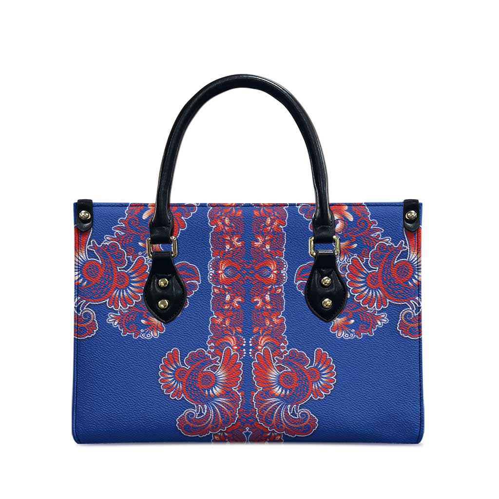 Blue Russian National Costume Leather Bag Rooster Motifs Traditional Folk Pattern - Wonder Print Shop
