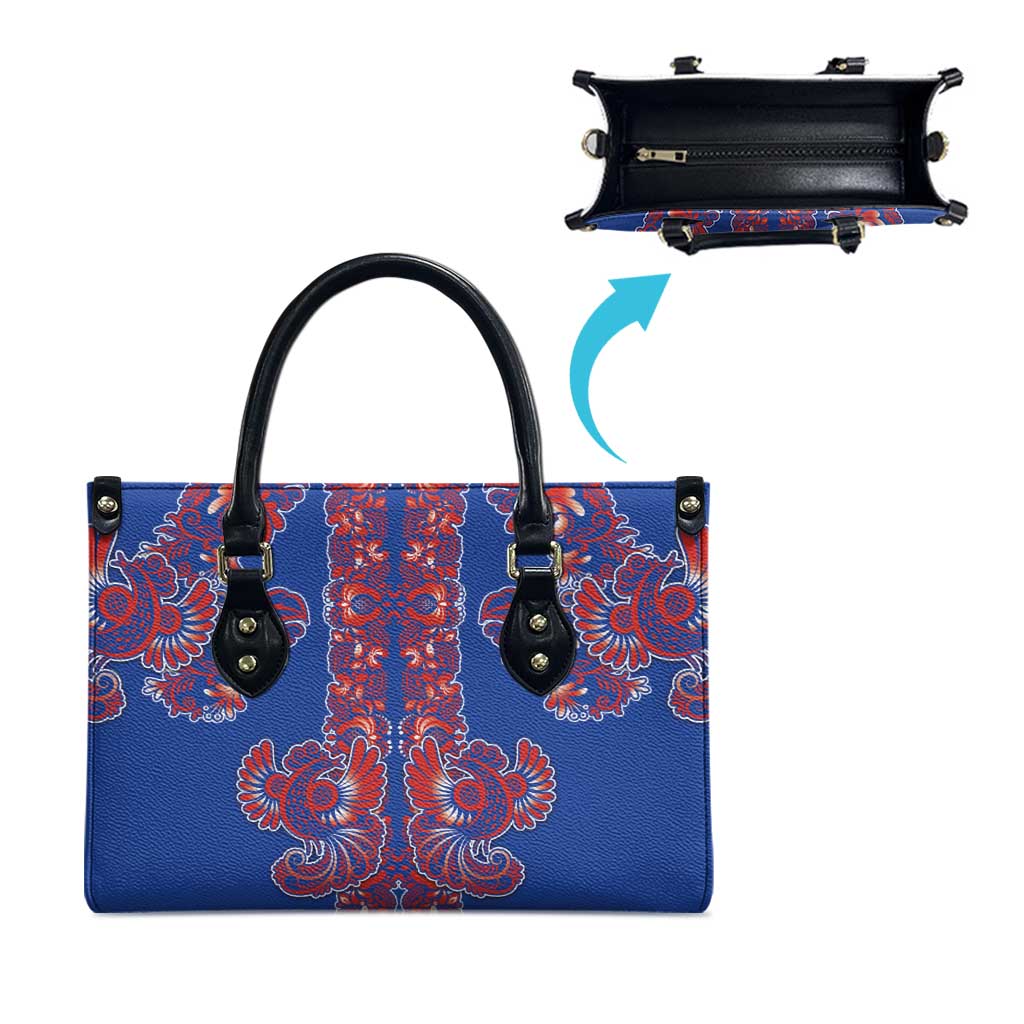 Blue Russian National Costume Leather Bag Rooster Motifs Traditional Folk Pattern - Wonder Print Shop