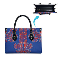 Blue Russian National Costume Leather Bag Rooster Motifs Traditional Folk Pattern - Wonder Print Shop