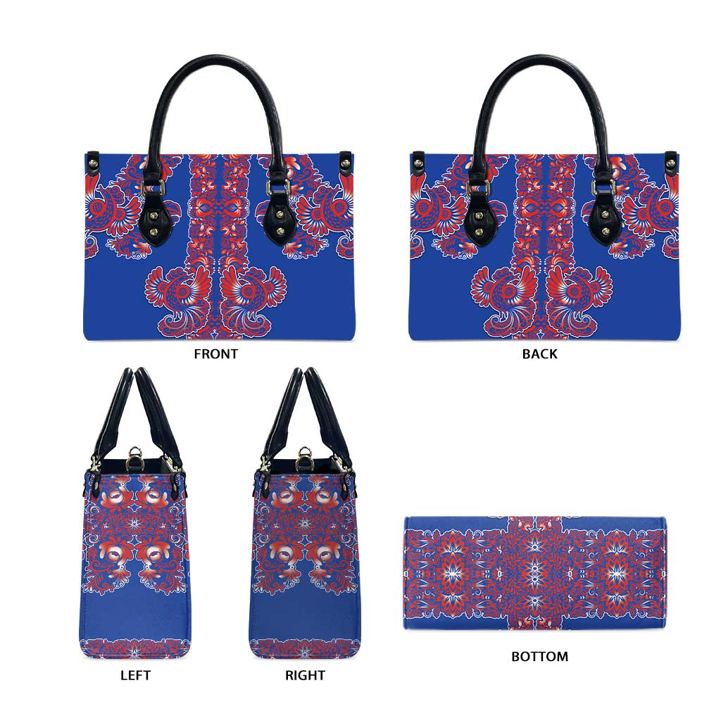 Blue Russian National Costume Leather Bag Rooster Motifs Traditional Folk Pattern - Wonder Print Shop