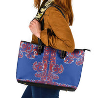 Blue Russian National Costume Leather Tote Bag Rooster Motifs Traditional Folk Pattern - Wonder Print Shop