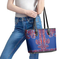 Blue Russian National Costume Leather Tote Bag Rooster Motifs Traditional Folk Pattern - Wonder Print Shop