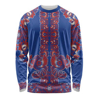 Blue Russian National Costume Long Sleeve Shirt Rooster Motifs Traditional Folk Pattern - Wonder Print Shop