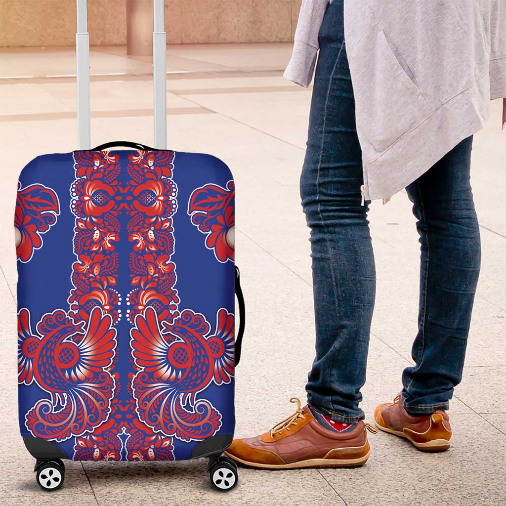 Blue Russian National Costume Luggage Cover Rooster Motifs Traditional Folk Pattern - Wonder Print Shop
