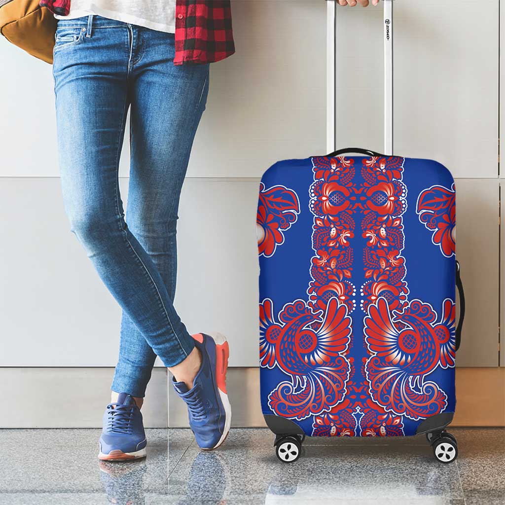 Blue Russian National Costume Luggage Cover Rooster Motifs Traditional Folk Pattern - Wonder Print Shop