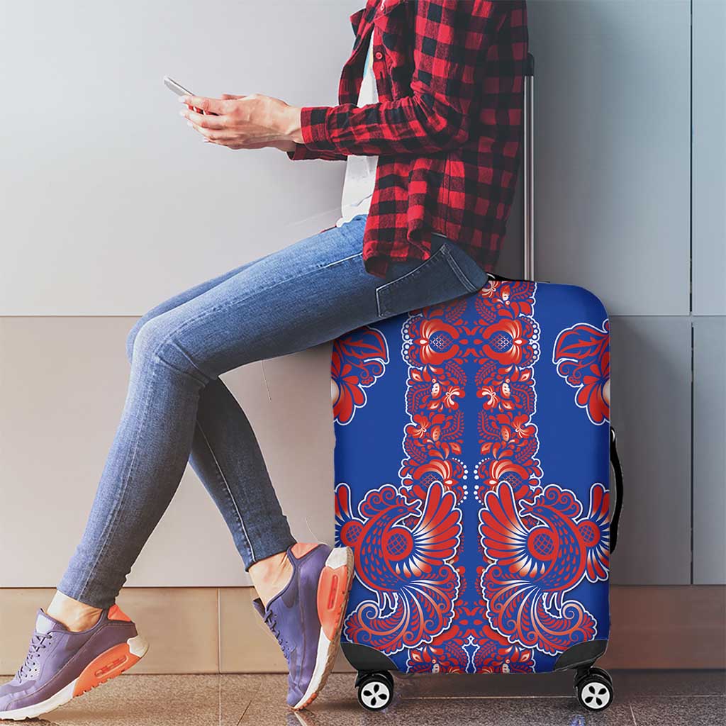 Blue Russian National Costume Luggage Cover Rooster Motifs Traditional Folk Pattern - Wonder Print Shop