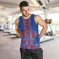 Blue Russian National Costume Men Tank Top Rooster Motifs Traditional Folk Pattern - Wonder Print Shop