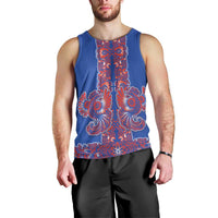 Blue Russian National Costume Men Tank Top Rooster Motifs Traditional Folk Pattern - Wonder Print Shop