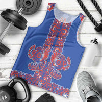 Blue Russian National Costume Men Tank Top Rooster Motifs Traditional Folk Pattern - Wonder Print Shop