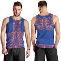 Blue Russian National Costume Men Tank Top Rooster Motifs Traditional Folk Pattern - Wonder Print Shop