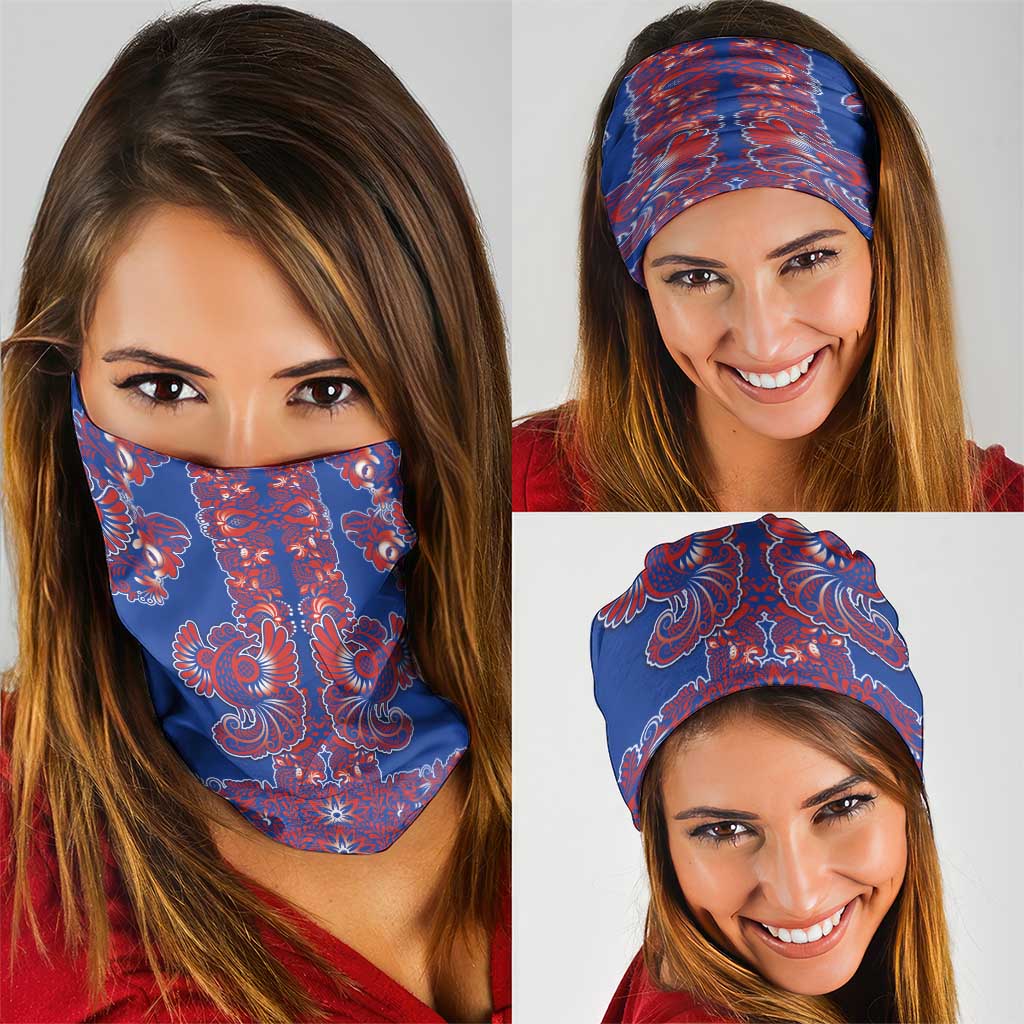 Blue Russian National Costume Neck Gaiter Rooster Motifs Traditional Folk Pattern - Wonder Print Shop
