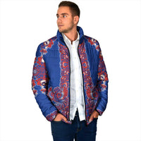 Blue Russian National Costume Padded Jacket Rooster Motifs Traditional Folk Pattern - Wonder Print Shop