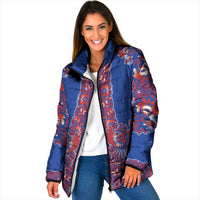 Blue Russian National Costume Padded Jacket Rooster Motifs Traditional Folk Pattern - Wonder Print Shop