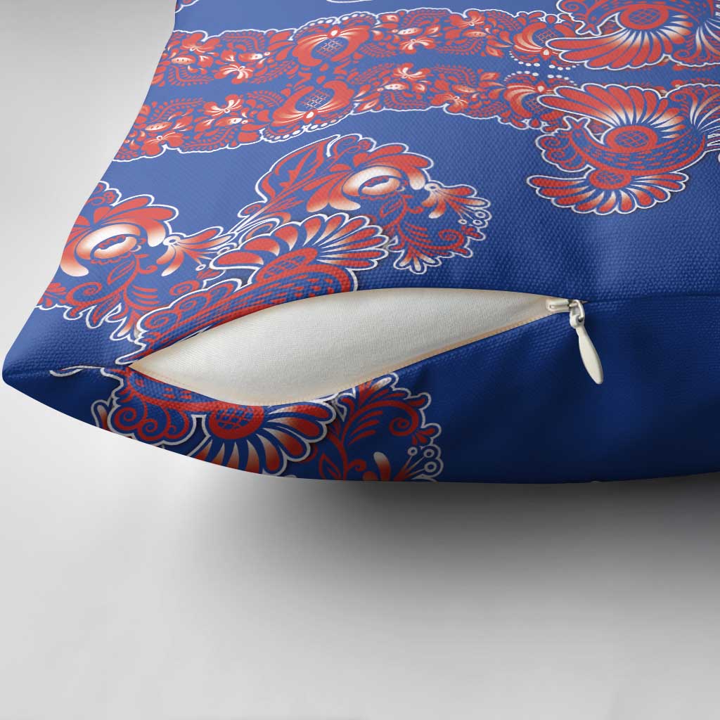 Blue Russian National Costume Pillow Cover Rooster Motifs Traditional Folk Pattern - Wonder Print Shop