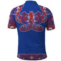 Blue Russian National Costume Polo Shirt Rooster Motifs Traditional Folk Pattern - Wonder Print Shop