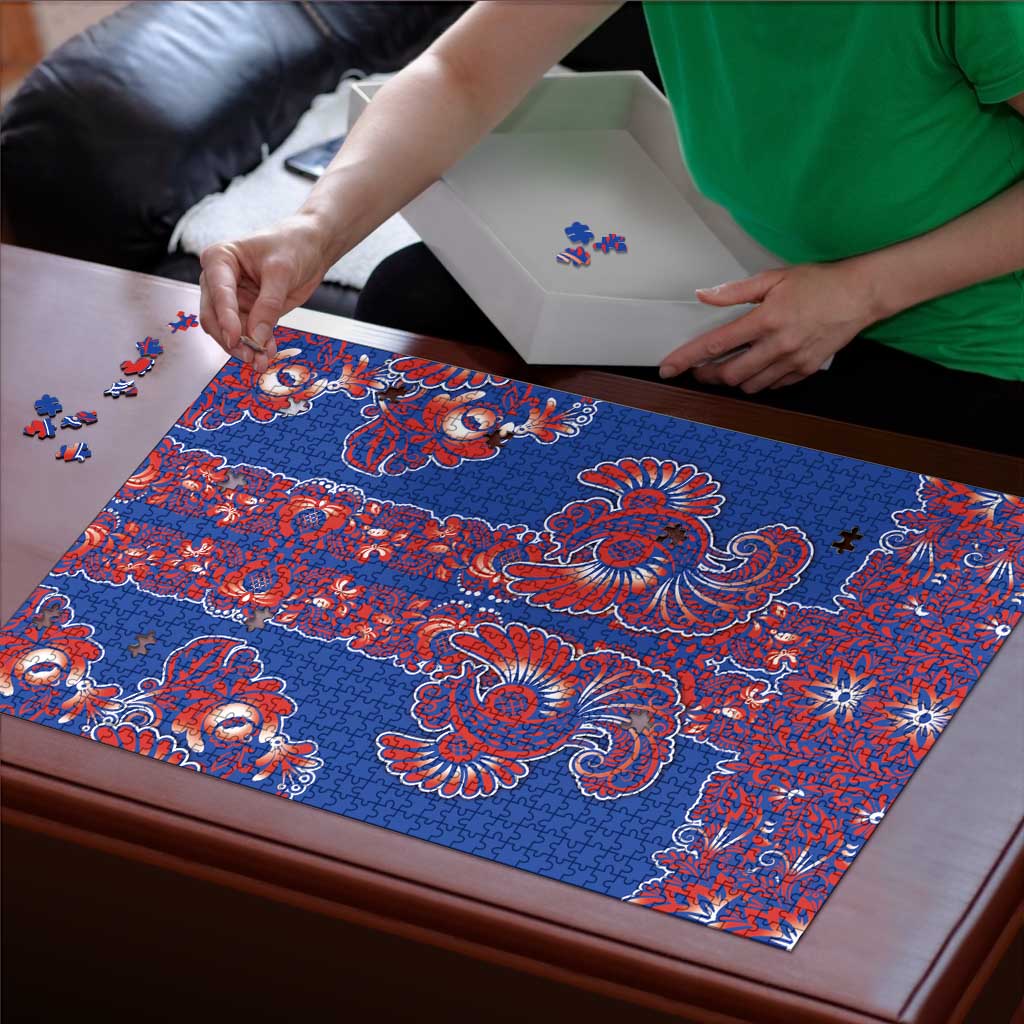 Blue Russian National Costume Puzzle Rooster Motifs Traditional Folk Pattern - Wonder Print Shop