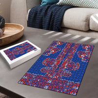 Blue Russian National Costume Puzzle Rooster Motifs Traditional Folk Pattern - Wonder Print Shop