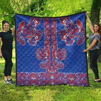 Blue Russian National Costume Quilt Rooster Motifs Traditional Folk Pattern - Wonder Print Shop