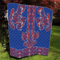 Blue Russian National Costume Quilt Rooster Motifs Traditional Folk Pattern - Wonder Print Shop