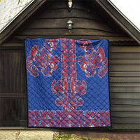 Blue Russian National Costume Quilt Rooster Motifs Traditional Folk Pattern - Wonder Print Shop