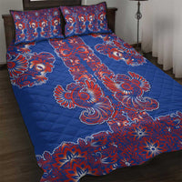 Blue Russian National Costume Quilt Bed Set Rooster Motifs Traditional Folk Pattern - Wonder Print Shop