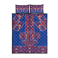 Blue Russian National Costume Quilt Bed Set Rooster Motifs Traditional Folk Pattern - Wonder Print Shop