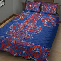 Blue Russian National Costume Quilt Bed Set Rooster Motifs Traditional Folk Pattern - Wonder Print Shop
