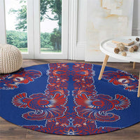 Blue Russian National Costume Round Carpet Rooster Motifs Traditional Folk Pattern - Wonder Print Shop
