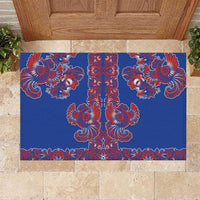 Blue Russian National Costume Rubber Doormat Rooster Motifs Traditional Folk Pattern - Wonder Print Shop