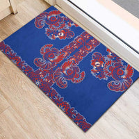Blue Russian National Costume Rubber Doormat Rooster Motifs Traditional Folk Pattern - Wonder Print Shop