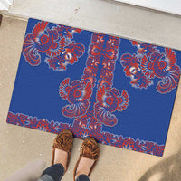 Blue Russian National Costume Rubber Doormat Rooster Motifs Traditional Folk Pattern - Wonder Print Shop
