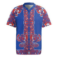 Blue Russian National Costume Rugby Jersey Rooster Motifs Traditional Folk Pattern - Wonder Print Shop
