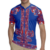 Blue Russian National Costume Rugby Jersey Rooster Motifs Traditional Folk Pattern - Wonder Print Shop