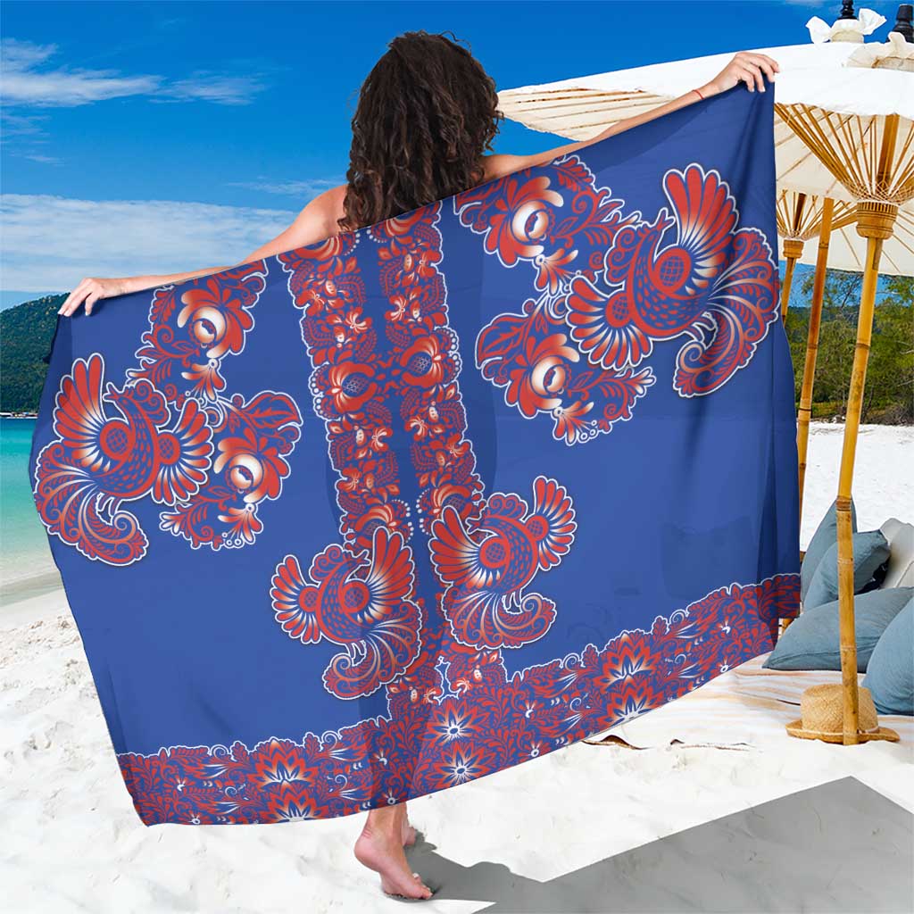 Blue Russian National Costume Sarong Rooster Motifs Traditional Folk Pattern - Wonder Print Shop