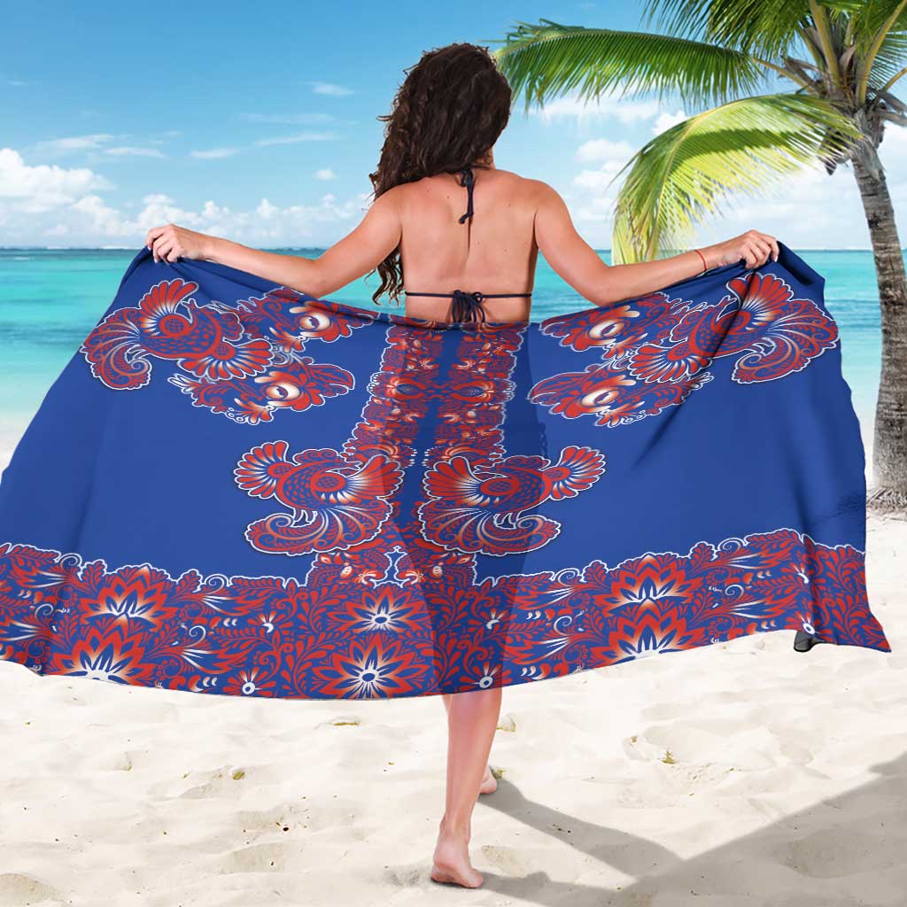 Blue Russian National Costume Sarong Rooster Motifs Traditional Folk Pattern - Wonder Print Shop