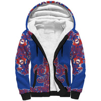 Blue Russian National Costume Sherpa Hoodie Rooster Motifs Traditional Folk Pattern - Wonder Print Shop