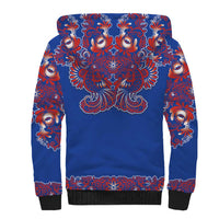 Blue Russian National Costume Sherpa Hoodie Rooster Motifs Traditional Folk Pattern - Wonder Print Shop