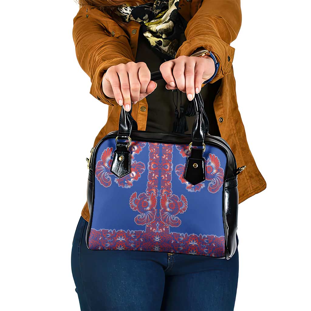 Blue Russian National Costume Shoulder Handbag Rooster Motifs Traditional Folk Pattern - Wonder Print Shop