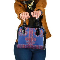 Blue Russian National Costume Shoulder Handbag Rooster Motifs Traditional Folk Pattern - Wonder Print Shop