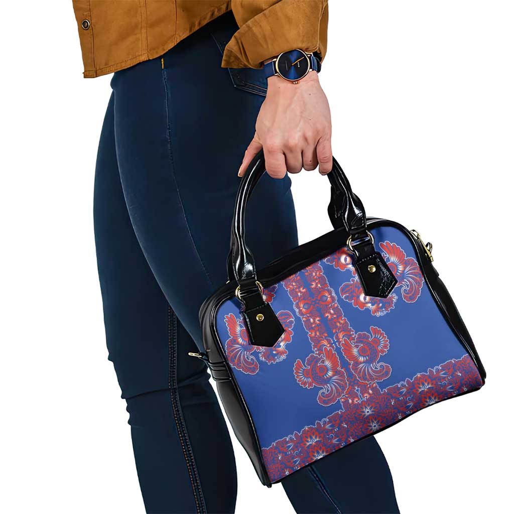 Blue Russian National Costume Shoulder Handbag Rooster Motifs Traditional Folk Pattern - Wonder Print Shop