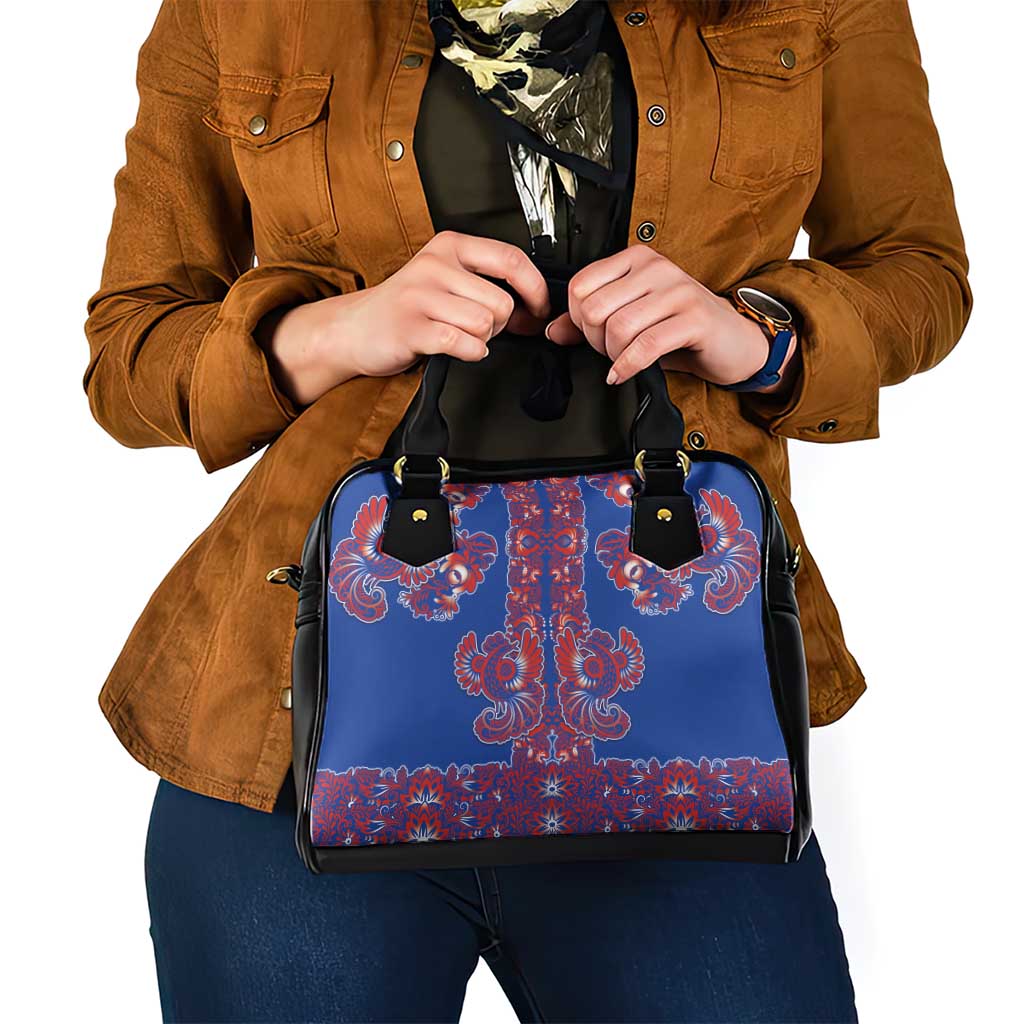 Blue Russian National Costume Shoulder Handbag Rooster Motifs Traditional Folk Pattern - Wonder Print Shop