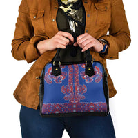 Blue Russian National Costume Shoulder Handbag Rooster Motifs Traditional Folk Pattern - Wonder Print Shop